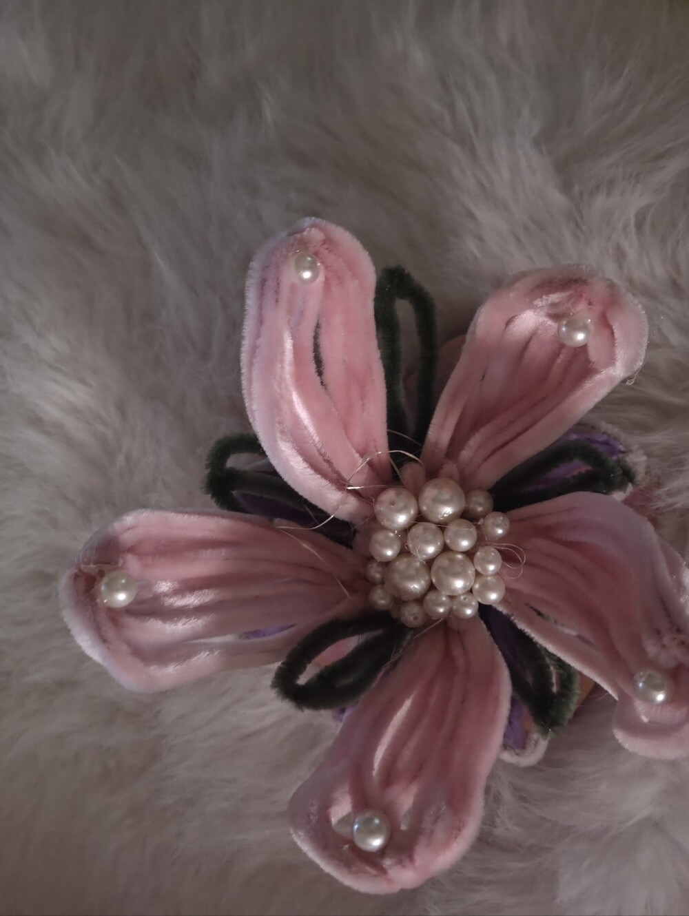 Handmade Beautiful Chenile Flower Night Light  Mounted On Wood Flower
